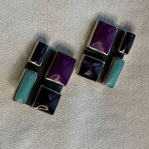 Southwestern Mexican Sterling Silver Earrings with Sugilite and Turquoise Stone